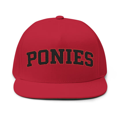 Stillwater Ponies Embroidered Black Text Flat Bill Cap — School Spirit Snapback