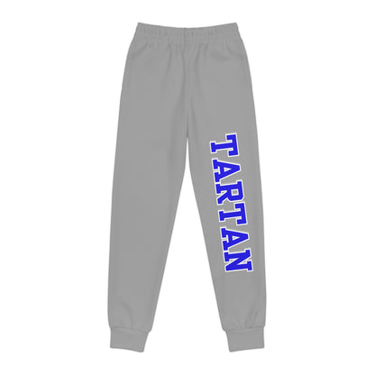 Tartan Youth Joggers —Grey Athletic Sweatpants with Vertical 'TARTAN' Side Print