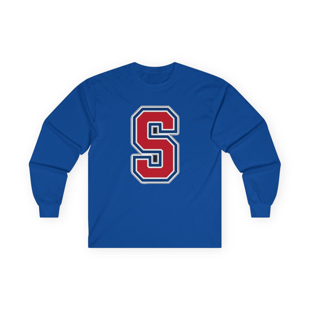 Simley Spartans Varsity S Letter Long Sleeve Tee — Spartan Helmet Back Graphic