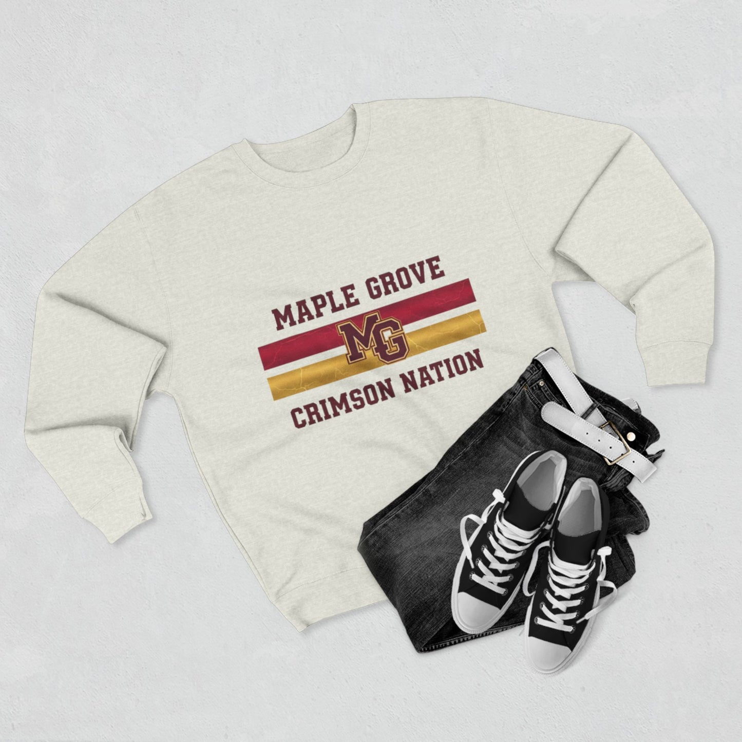Unisex Crewneck Sweatshirt -Maple Grove Crimson Monogram Design for Casual Comfort