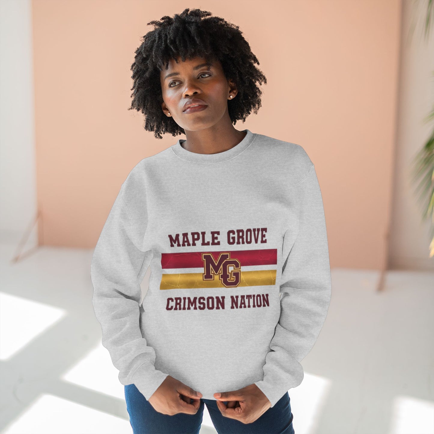 Unisex Crewneck Sweatshirt -Maple Grove Crimson Monogram Design for Casual Comfort