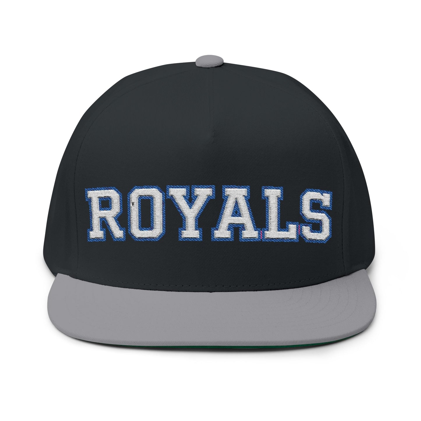 Woodbury Royals Embroidered White Text Flat Bill Cap — School Spirit Snapback