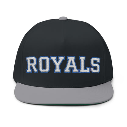Woodbury Royals Embroidered White Text Flat Bill Cap — School Spirit Snapback