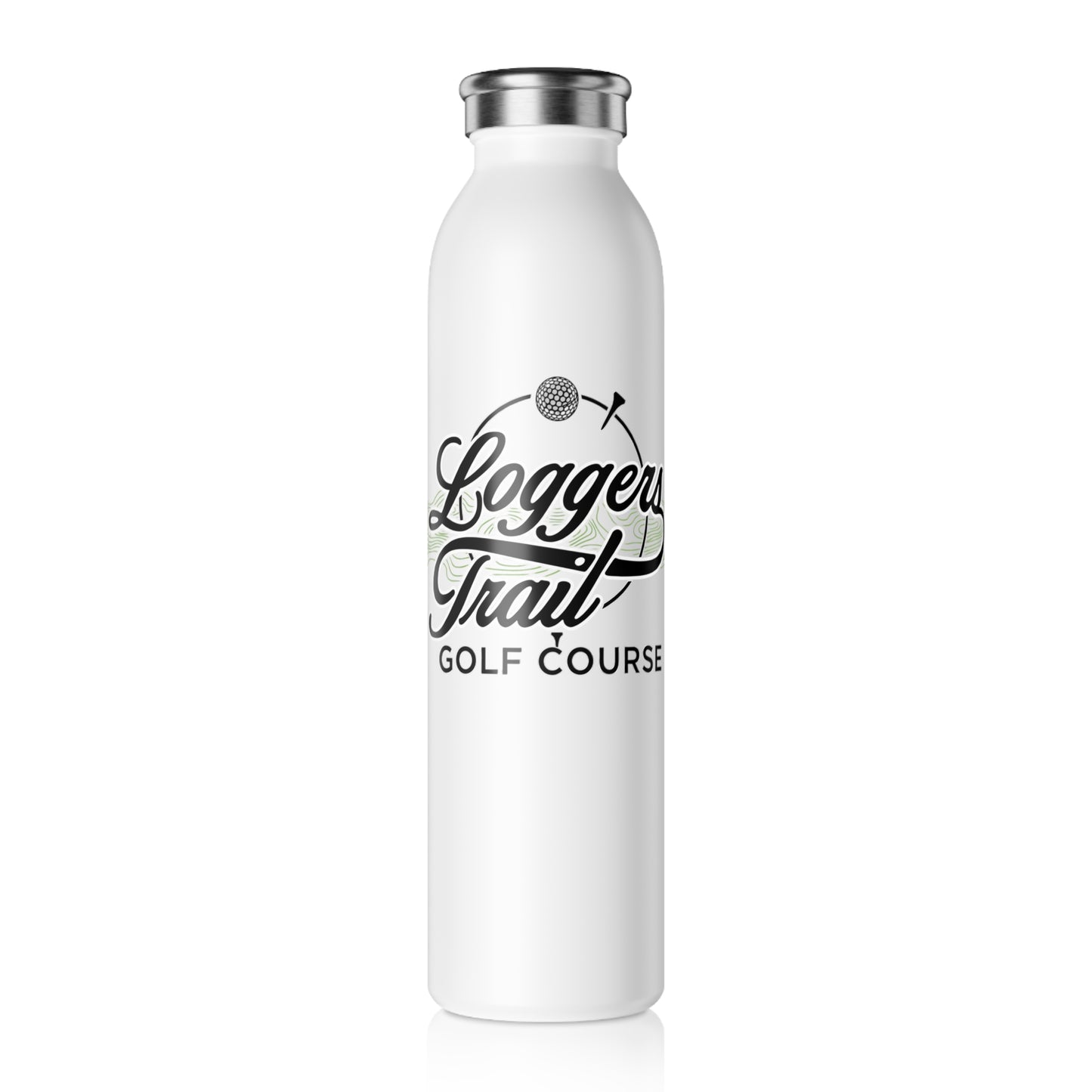 Logger Trail Golf Course Slim Water Bottle — Retro Script Stainless Steel 20 oz Insulated Bottle