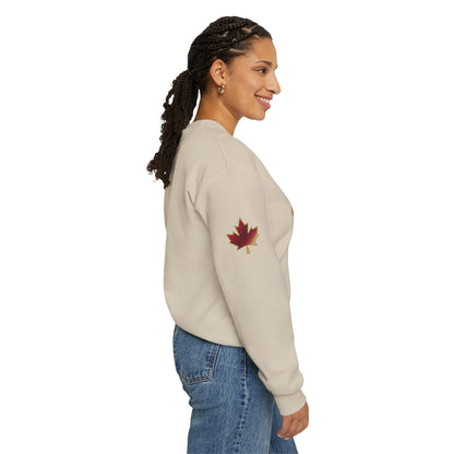 Crimson Maple Grove Crewneck Sweatshirt — Vintage Collegiate Maple Leaf Design