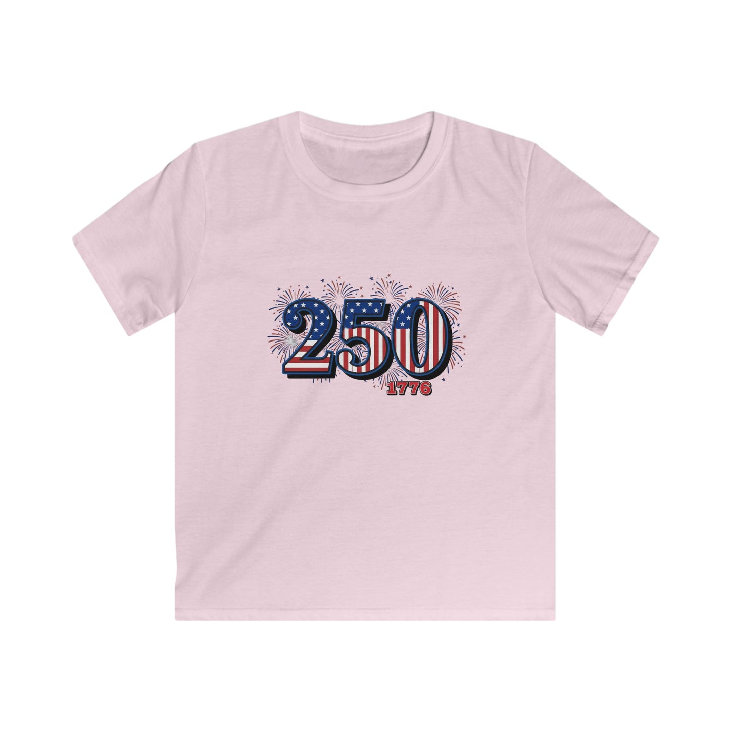 America's 250th anniversary shirt design featuring fireworks and the number 250 for kids.