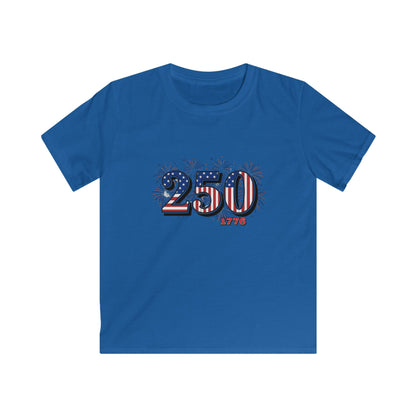 America's 250th anniversary shirt featuring bold '250' design and festive colors for kids.