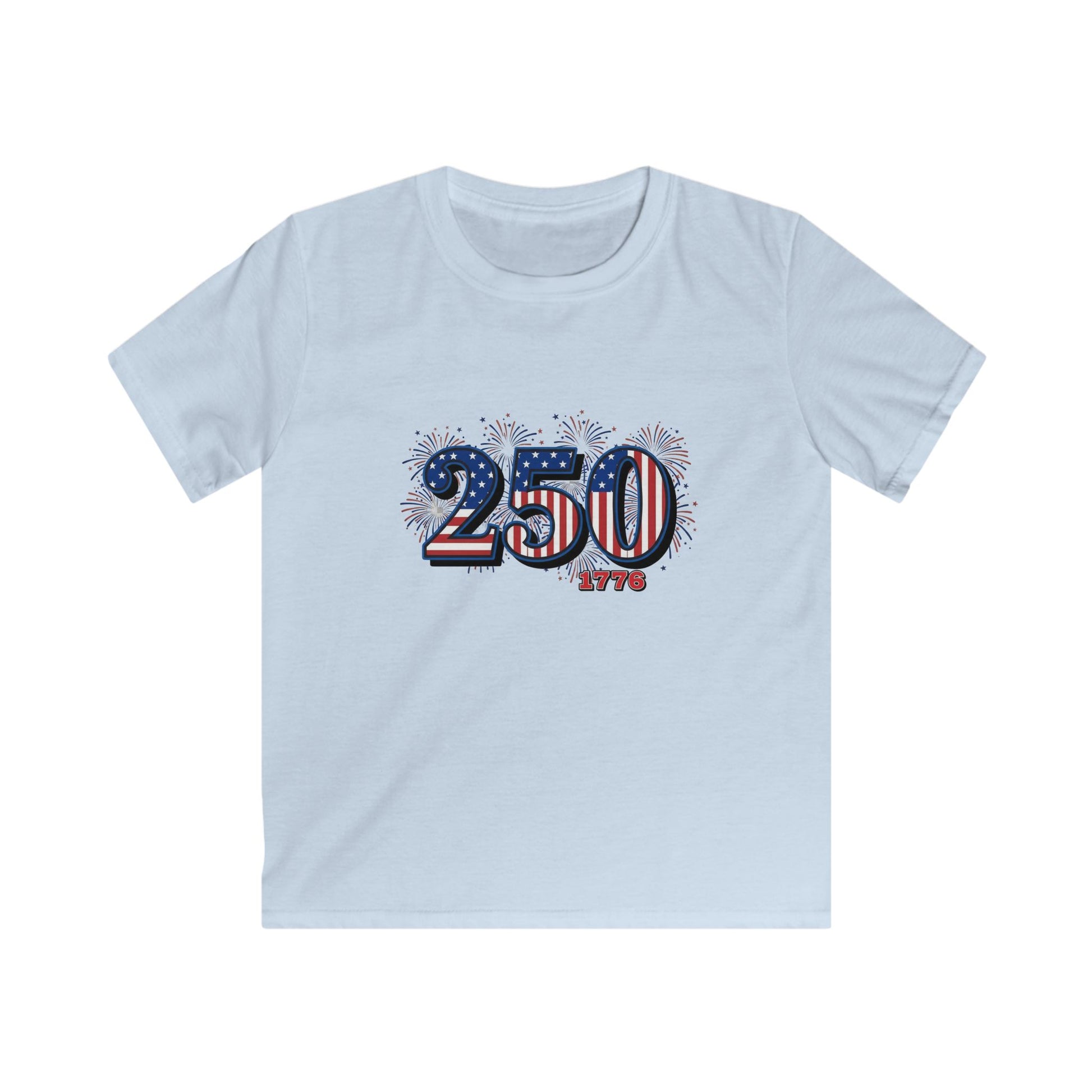 America's 250th anniversary shirt kids tee with fireworks design celebrating July 4th.