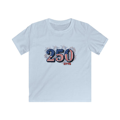 America's 250th anniversary shirt kids tee with fireworks design celebrating July 4th.