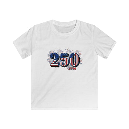 America's 250th anniversary shirt featuring bold '250' design with fireworks and patriotic colors.