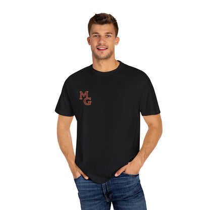 Maple Grove Crimson Chest Logo T‑Shirt — Minimal Monogram Graphic Tee