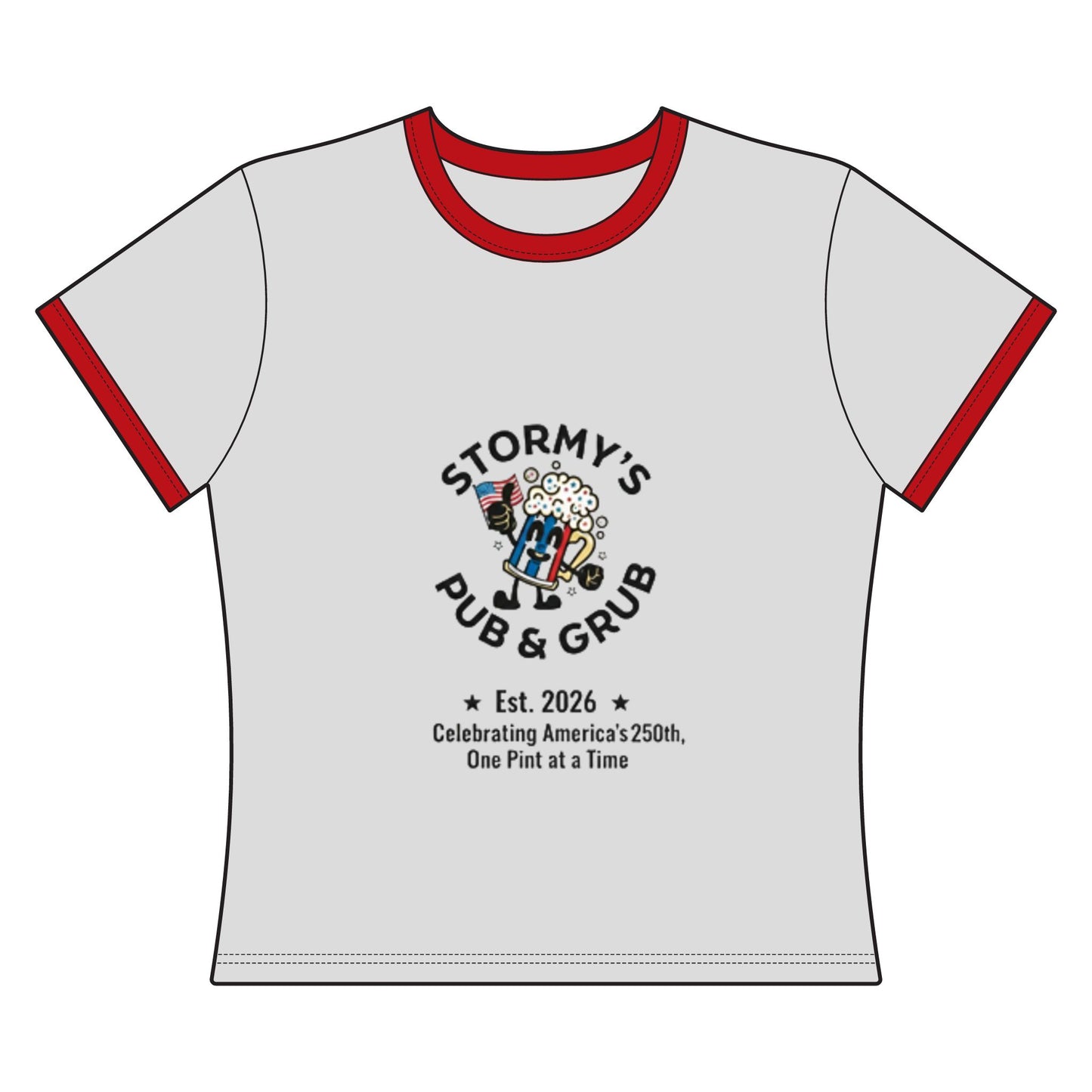 Women's Crop Tee — Stormy's Pub & Grub “Stars, Stripes & Cold Pints” Patriotic Bar Shirt