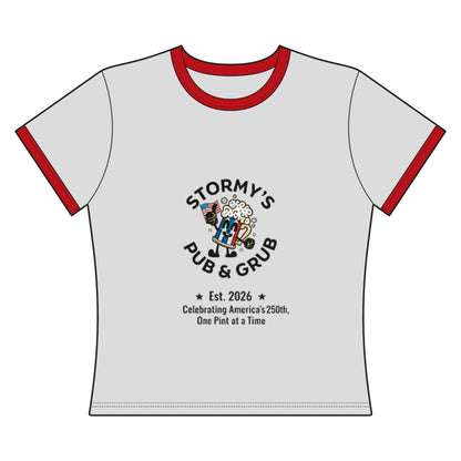 Women's Crop Tee — Stormy's Pub & Grub “Stars, Stripes & Cold Pints” Patriotic Bar Shirt