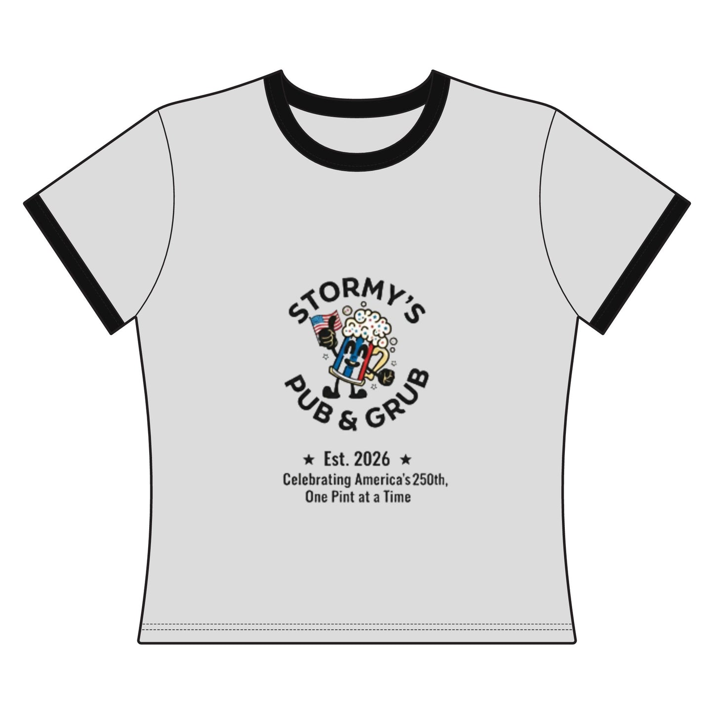 Women's Crop Tee — Stormy's Pub & Grub “Stars, Stripes & Cold Pints” Patriotic Bar Shirt
