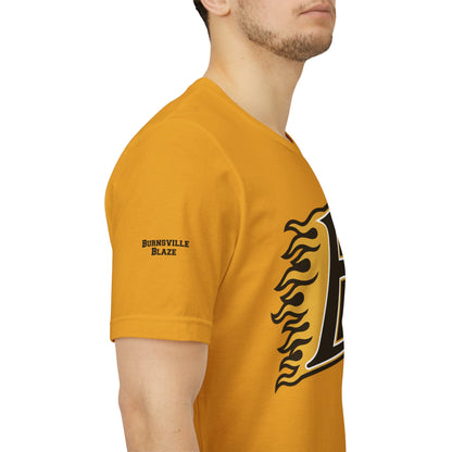 Burnsville Blaze Flaming 'B' Graphic Tee — Retro Letterman Style T-Shirt