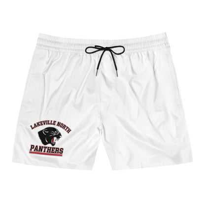 Lakeville North Panthers swim shorts for men, mid-length beachwear with adjustable waistband and pockets.