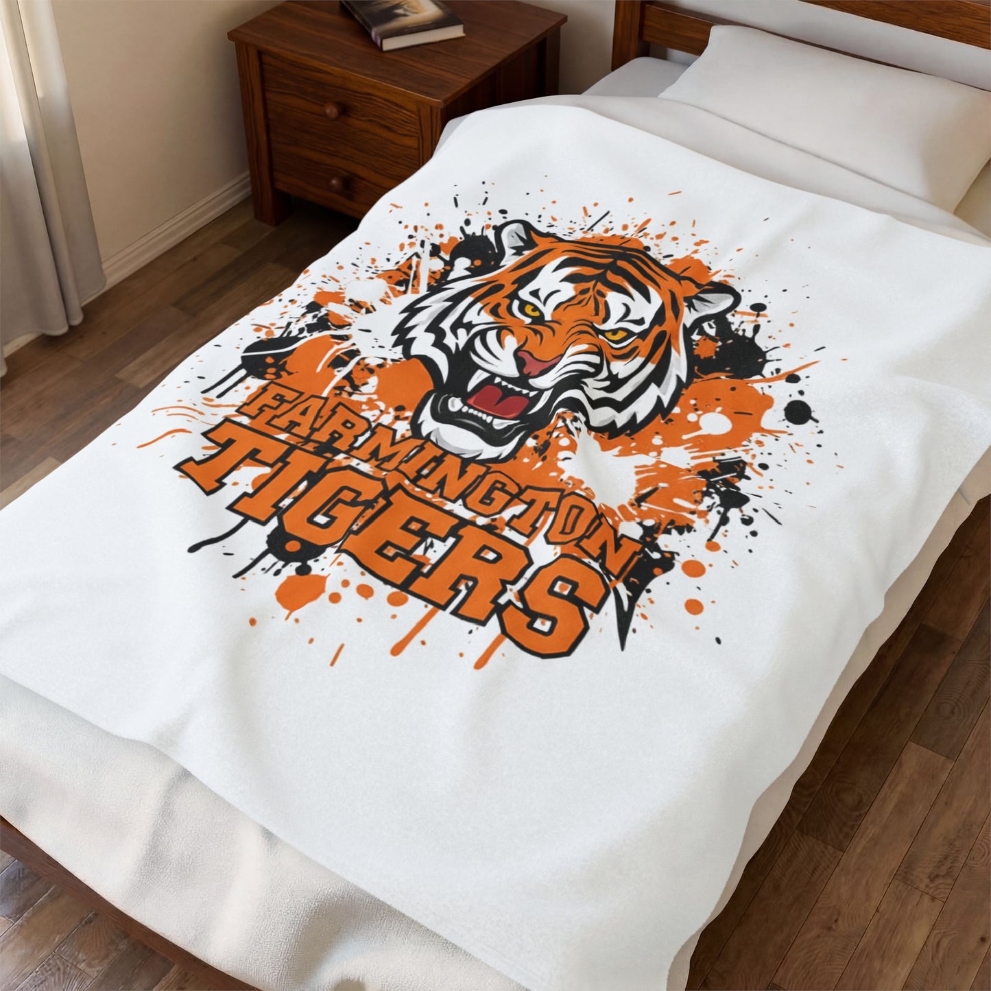Farmington Tigers Cozy Velveteen Plush Blanket