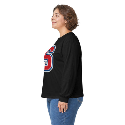 Simley Spartans Varsity S Letter Long Sleeve Tee — Spartan Helmet Back Graphic