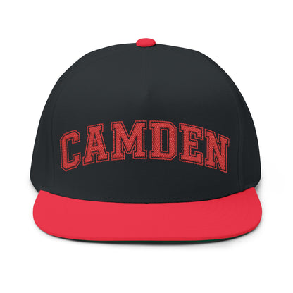 Minneapolis Camden Patriots Embroidered Red Text Flat Bill Cap — School Spirit Snapback