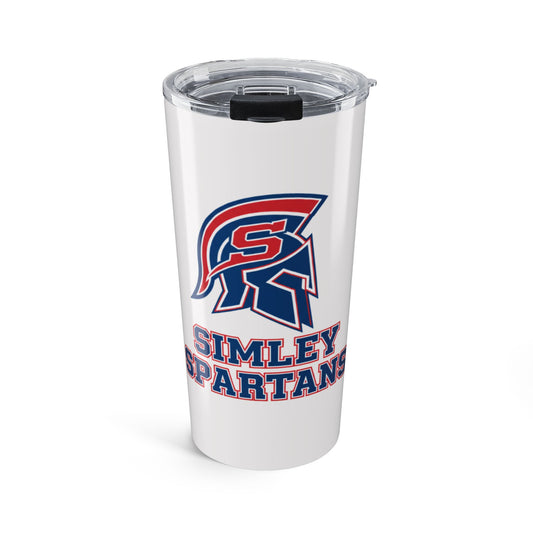 20oz insulated stainless steel tumbler with school spirit featuring Simley Spartans design and clear lid.