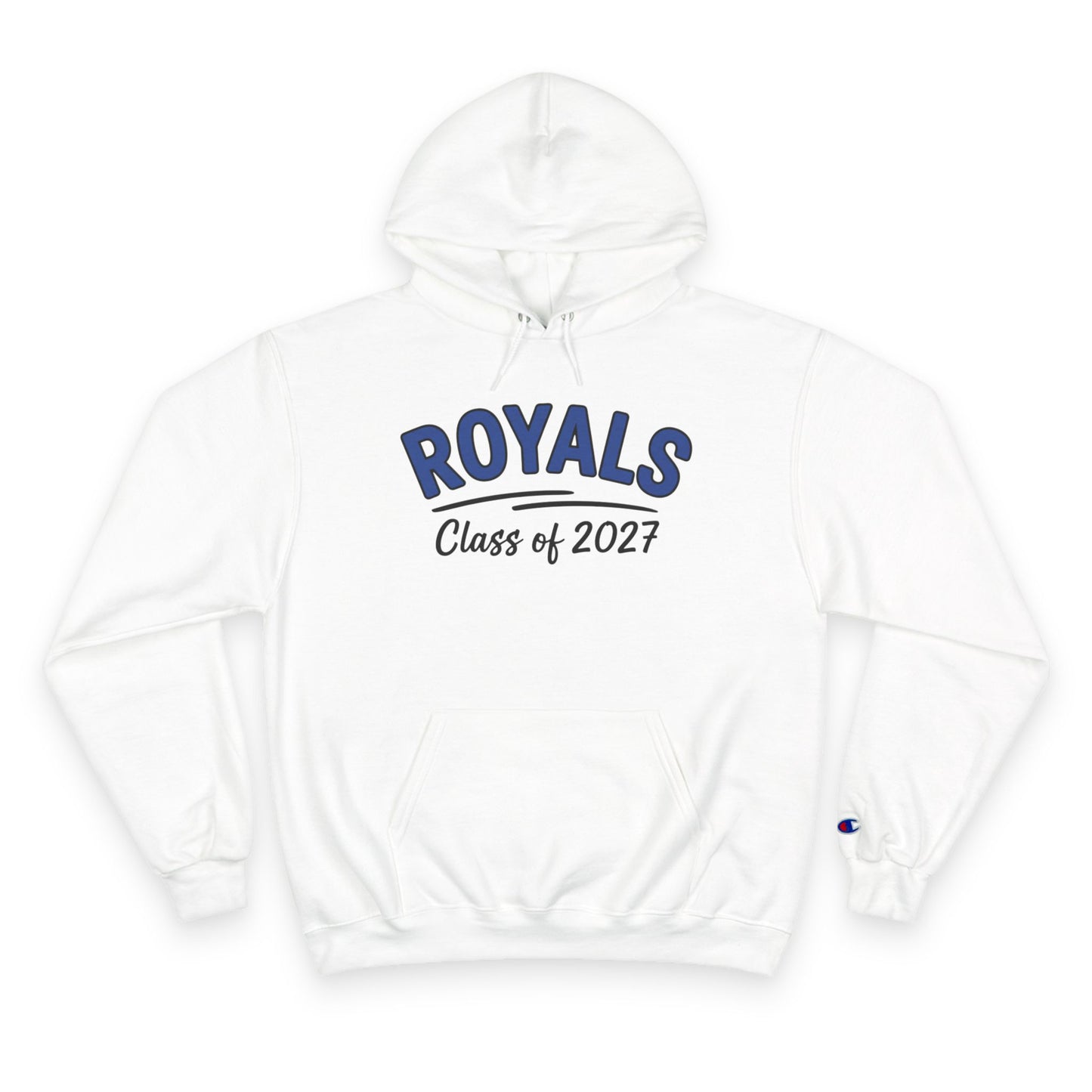 Woodbury Royals Class of 2027 unisex hoodie in white with vintage pub crest and kangaroo pocket.