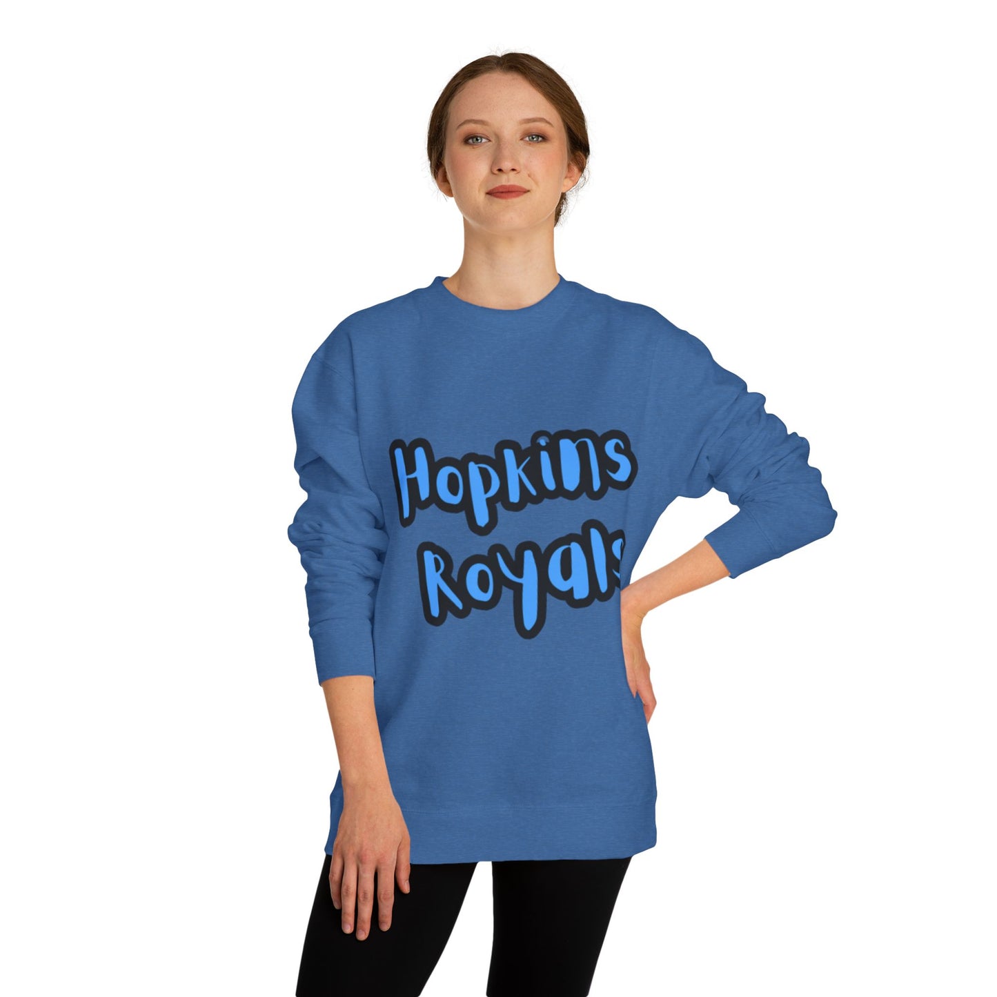 Hopkins Royals Crewneck Sweatshirt — Blue Bubble Letter School Spirit