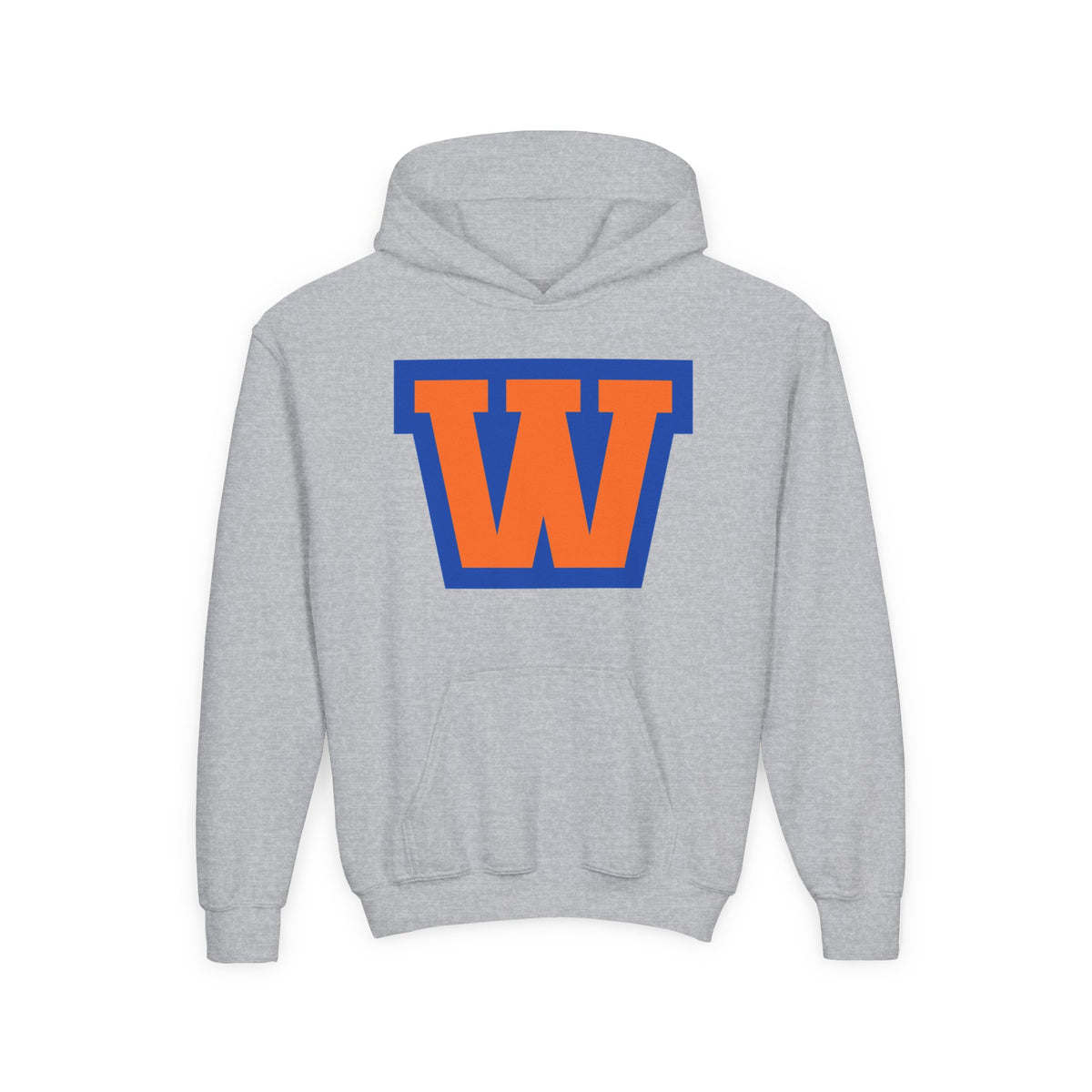 Youth Hoodie - Minneapolis Washburn Millers Orange & Blue 'W' School Logo with Mascot Back
