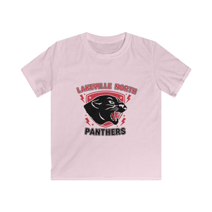 Lakeville North Panthers kids t-shirt in light pink featuring a bold panther graphic for playful outdoor adventures.