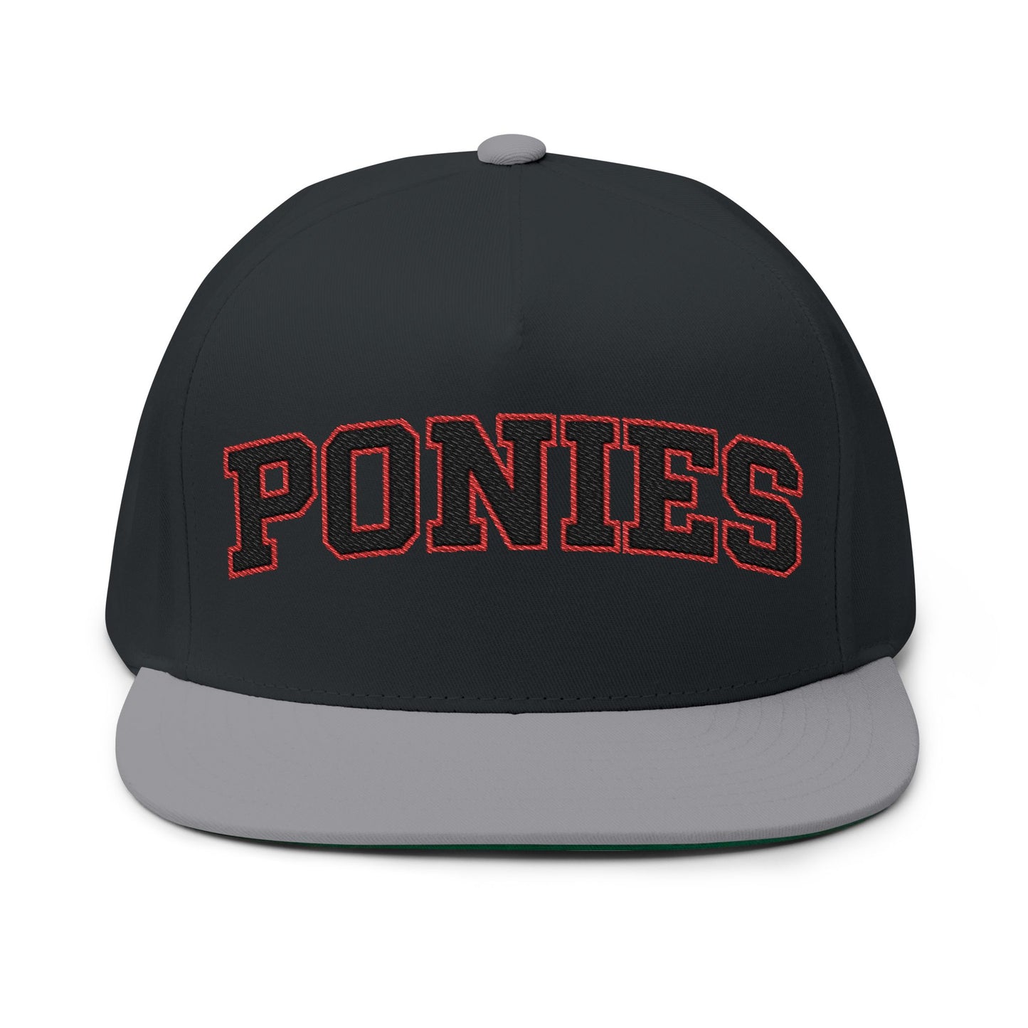 Stillwater Ponies Embroidered Black Text Flat Bill Cap — School Spirit Snapback