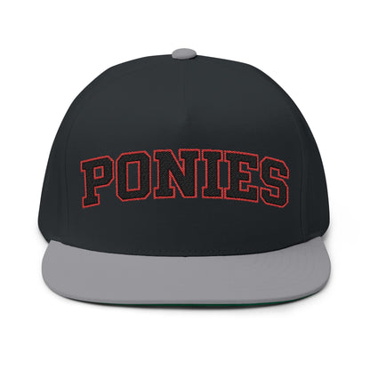 Stillwater Ponies Embroidered Black Text Flat Bill Cap — School Spirit Snapback