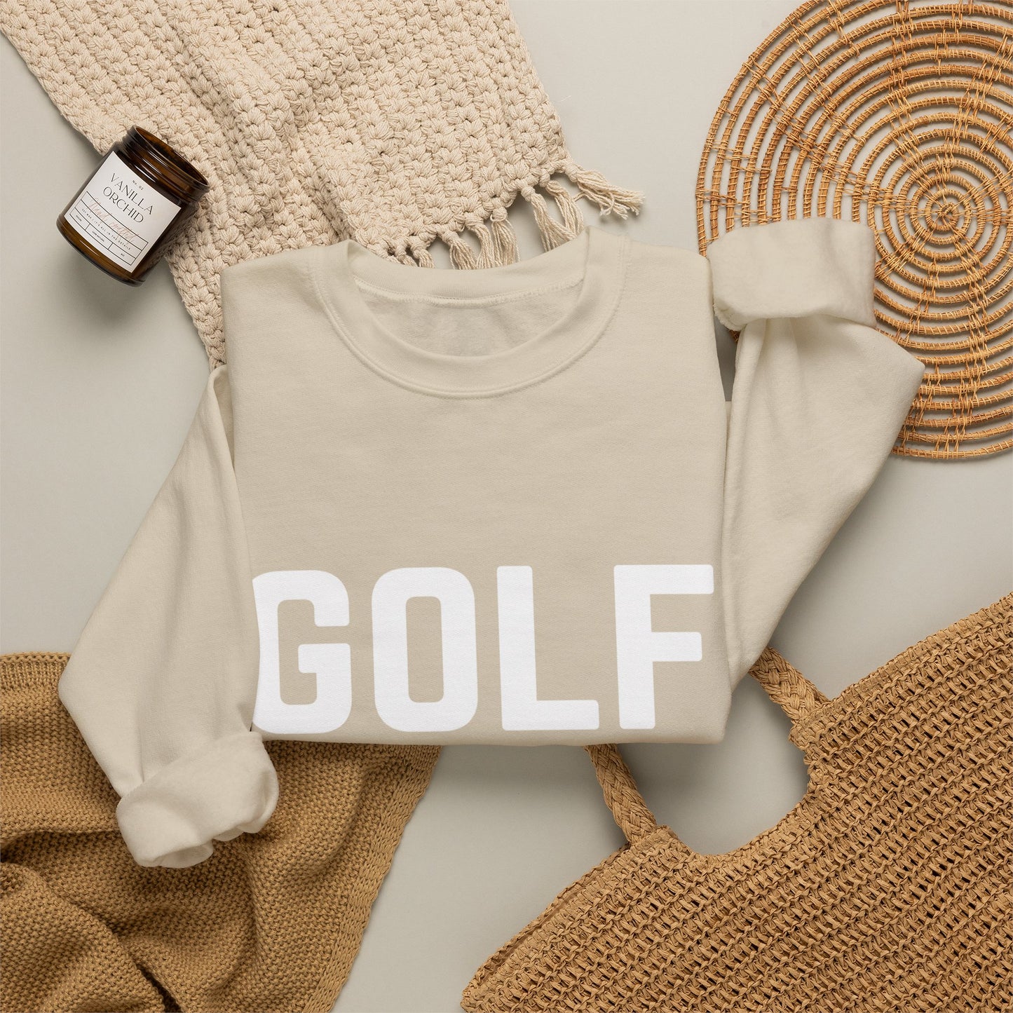 Embroidered Golf Crewneck Sweatshirt — Minimalist Bold Logo Pullover for Golfers