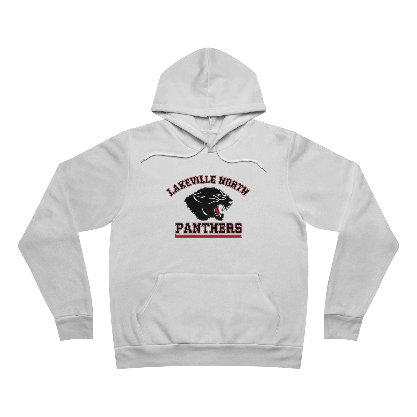 Lakeville North Panthers hoodie in white with retro logo design and cozy pullover fit ideal for casual wear.
