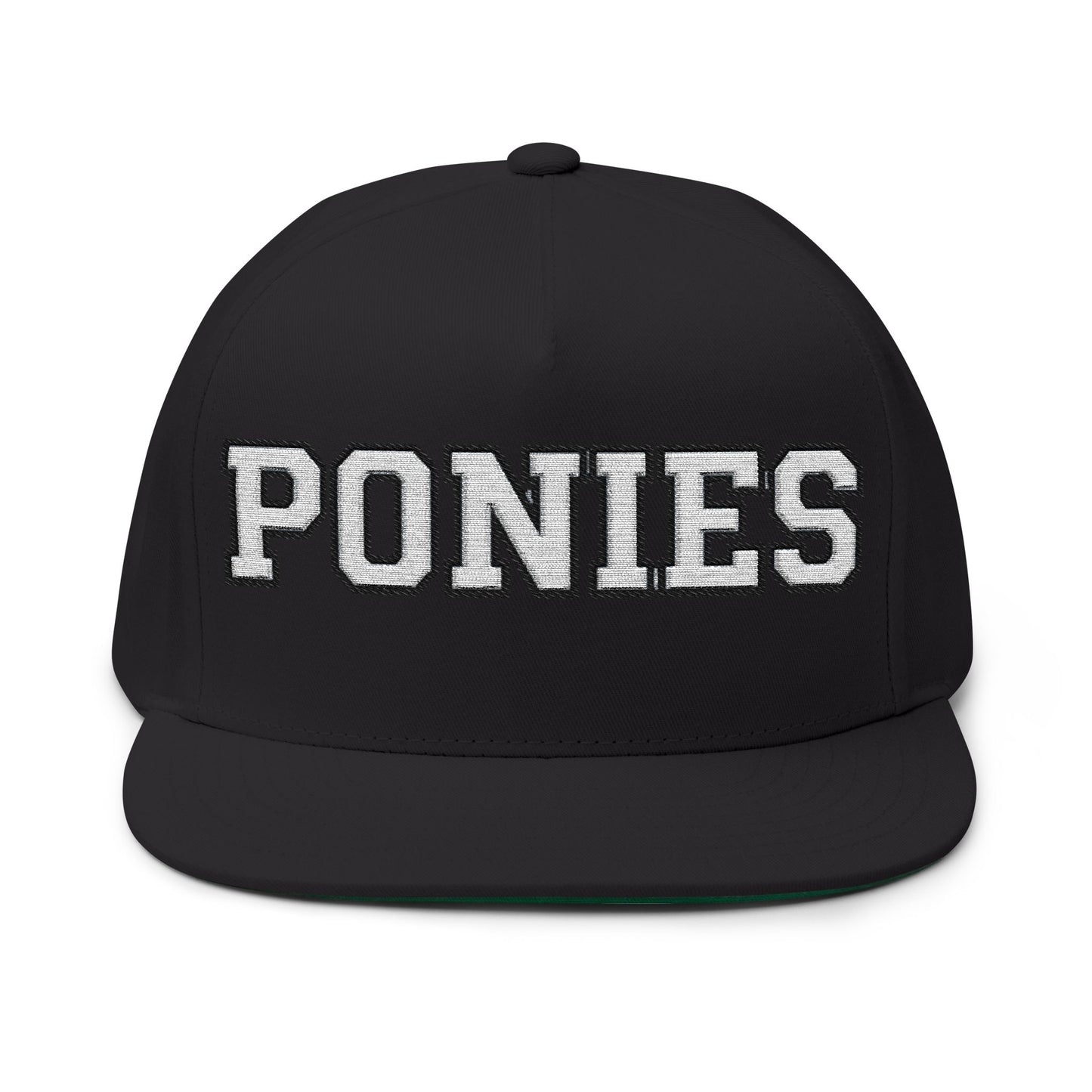 Stillwater Ponies Embroidered White Text Flat Bill Cap — School Spirit Snapback