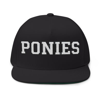 Stillwater Ponies Embroidered White Text Flat Bill Cap — School Spirit Snapback