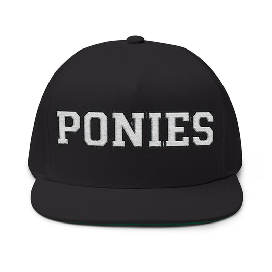 Stillwater Ponies Embroidered White Text Flat Bill Cap — School Spirit Snapback