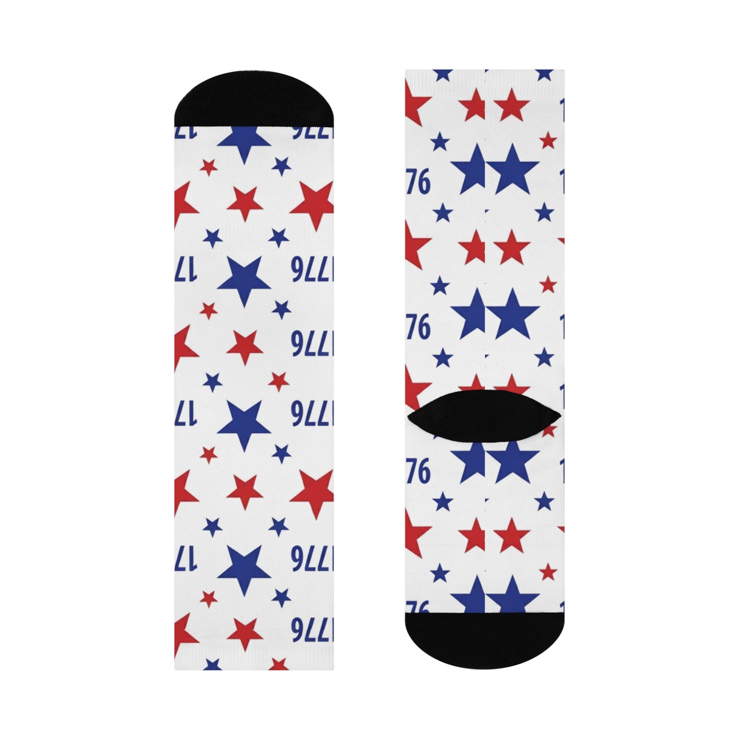 America 250th Anniversary cushioned crew socks with star print in red, white, and blue colors.
