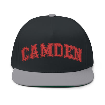 Minneapolis Camden Patriots Embroidered Red Text Flat Bill Cap — School Spirit Snapback