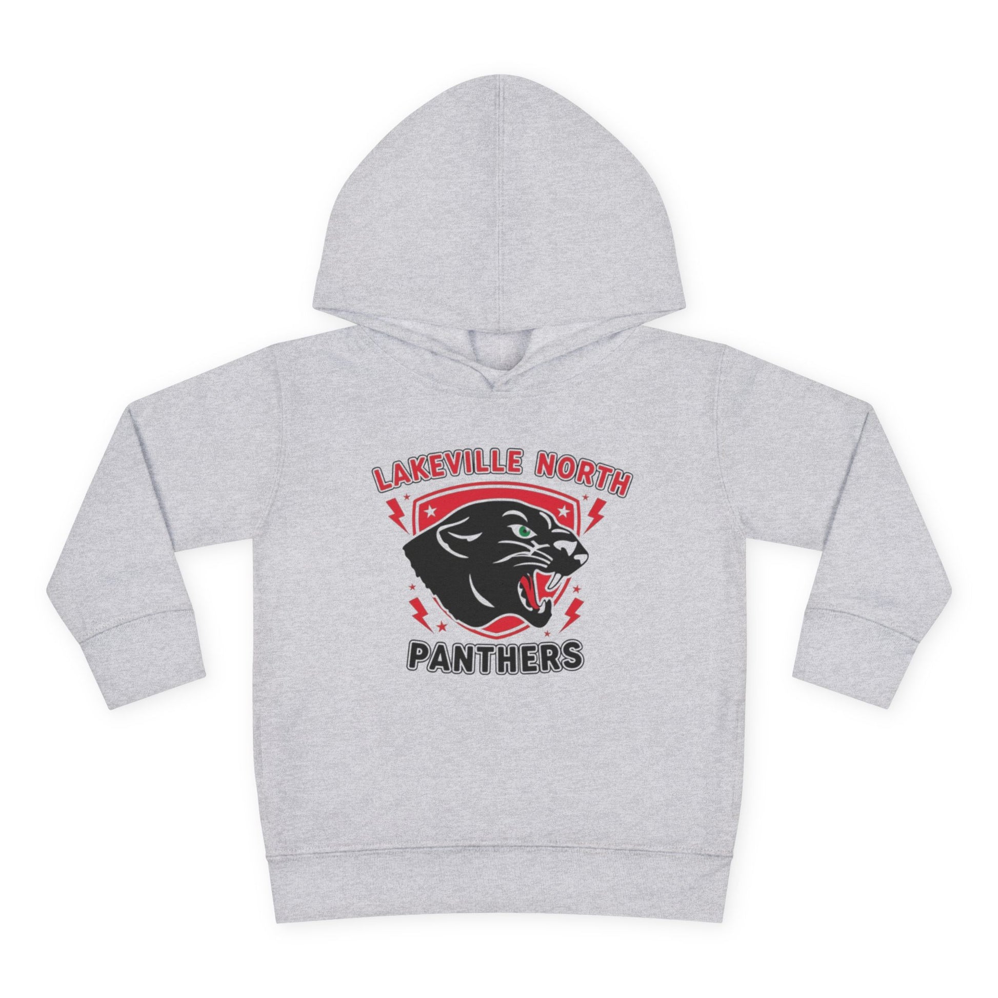 Lakeville North Panthers toddler hoodie in heather gray with a playful black panther graphic.