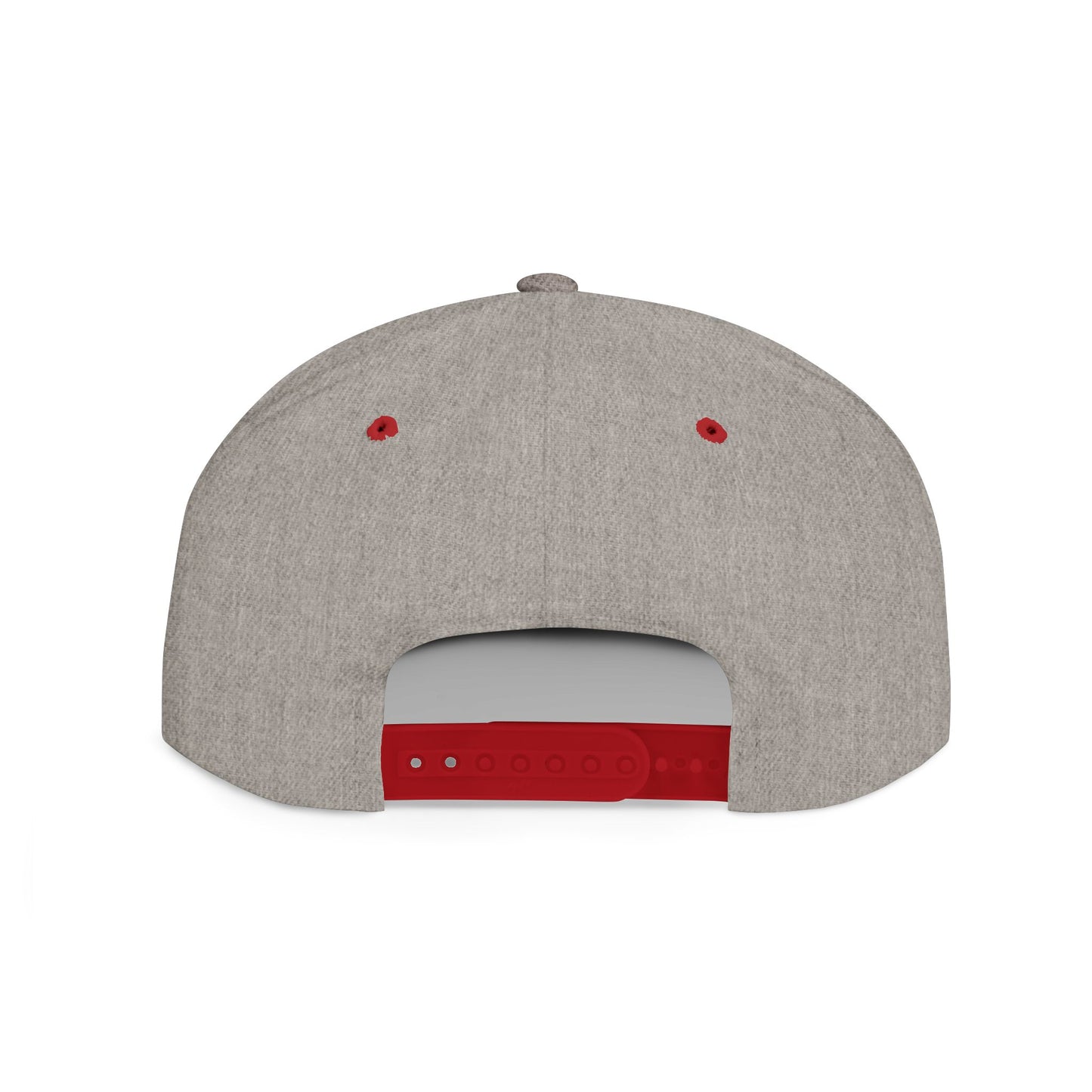 Back view of the 250th anniversary snapback hat featuring a gray fabric and red adjustable strap.