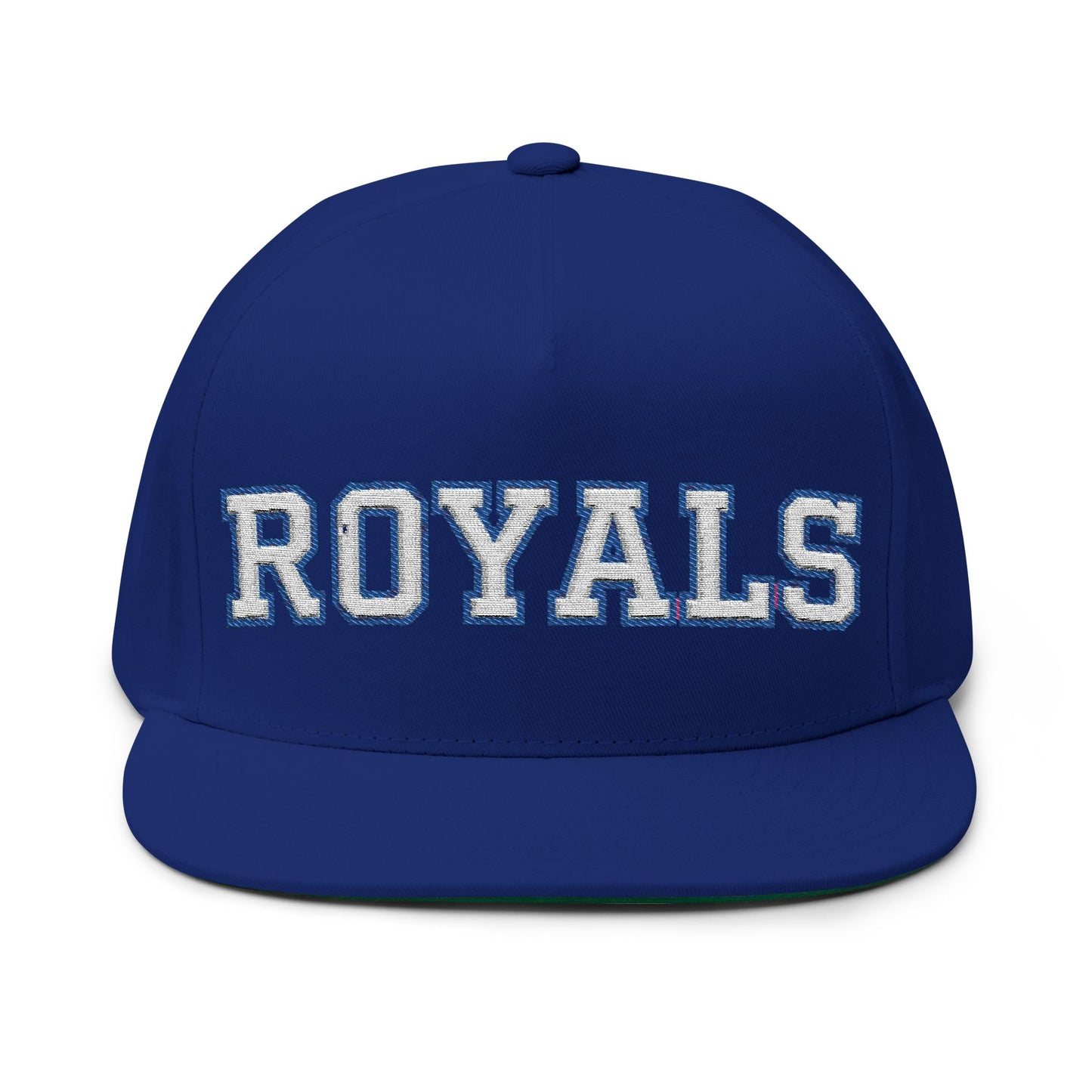 Woodbury Royals Embroidered White Text Flat Bill Cap — School Spirit Snapback