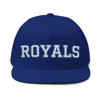 Woodbury Royals Embroidered White Text Flat Bill Cap — School Spirit Snapback