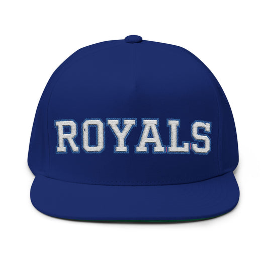 Woodbury Royals Embroidered White Text Flat Bill Cap — School Spirit Snapback