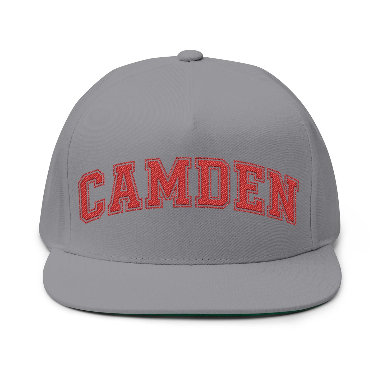 Minneapolis Camden Patriots Embroidered Red Text Flat Bill Cap — School Spirit Snapback
