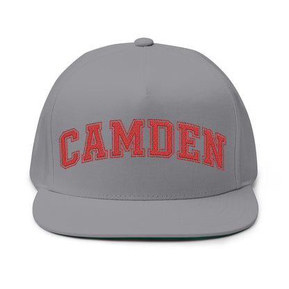 Minneapolis Camden Patriots Embroidered Red Text Flat Bill Cap — School Spirit Snapback