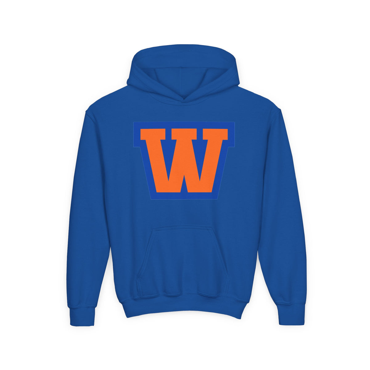 Youth Hoodie - Minneapolis Washburn Millers Orange & Blue 'W' School Logo with Mascot Back