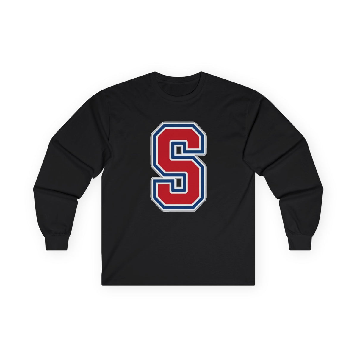 Simley Spartans Varsity S Letter Long Sleeve Tee — Spartan Helmet Back Graphic