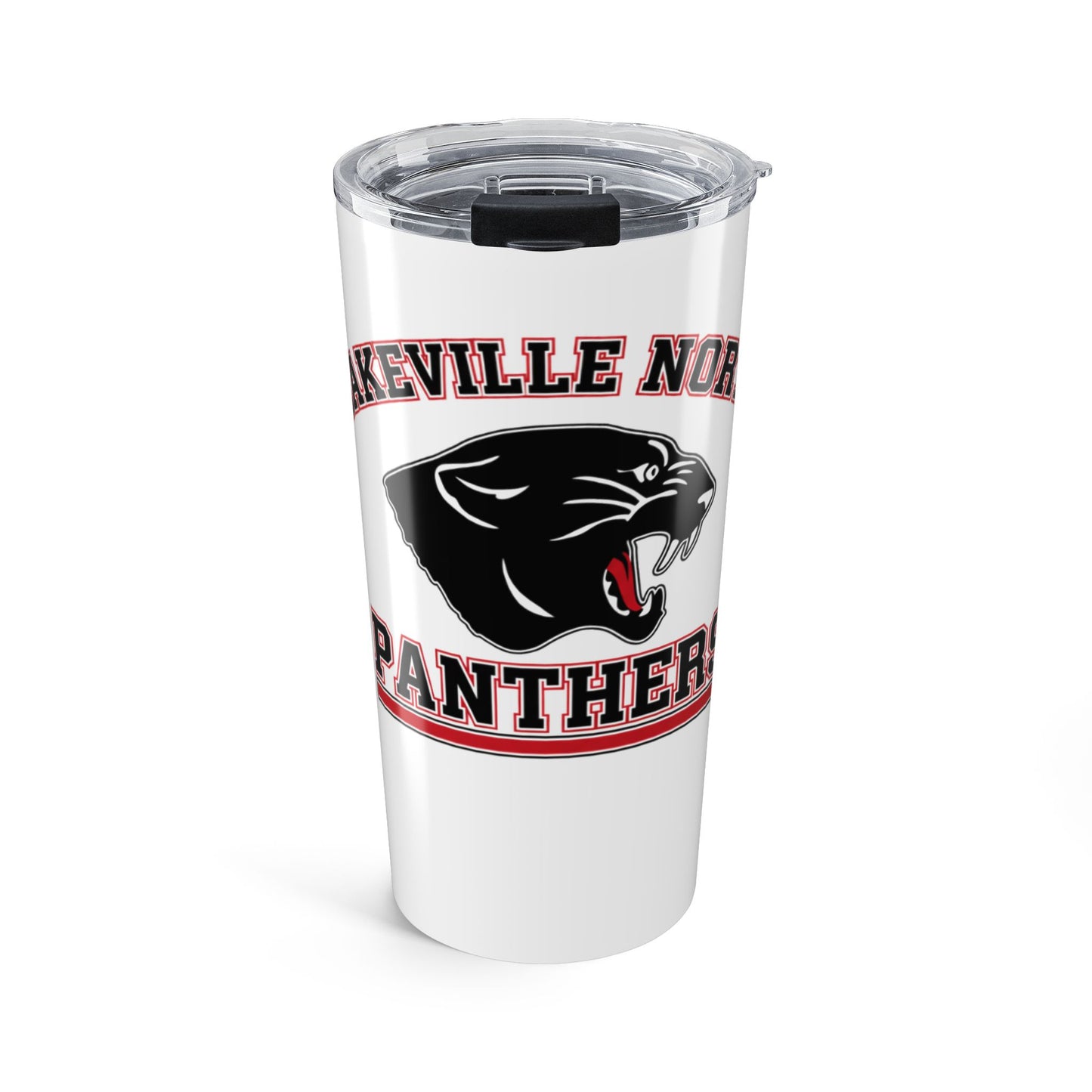 Lakeville North Panthers stainless steel tumbler featuring bold collegiate design and dynamic tornado emblem.