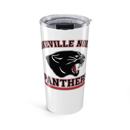 Lakeville North Panthers stainless steel tumbler featuring bold collegiate design and dynamic tornado emblem.