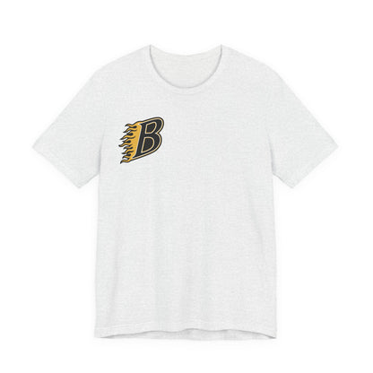 Burnsville Blaze Flaming 'B' Graphic Tee — Retro Letterman Style T-Shirt