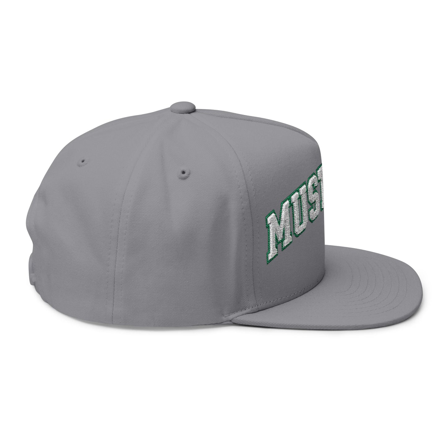 Mounds View Mustangs Embroidered White Text Flat Bill Cap — School Spirit Snapback
